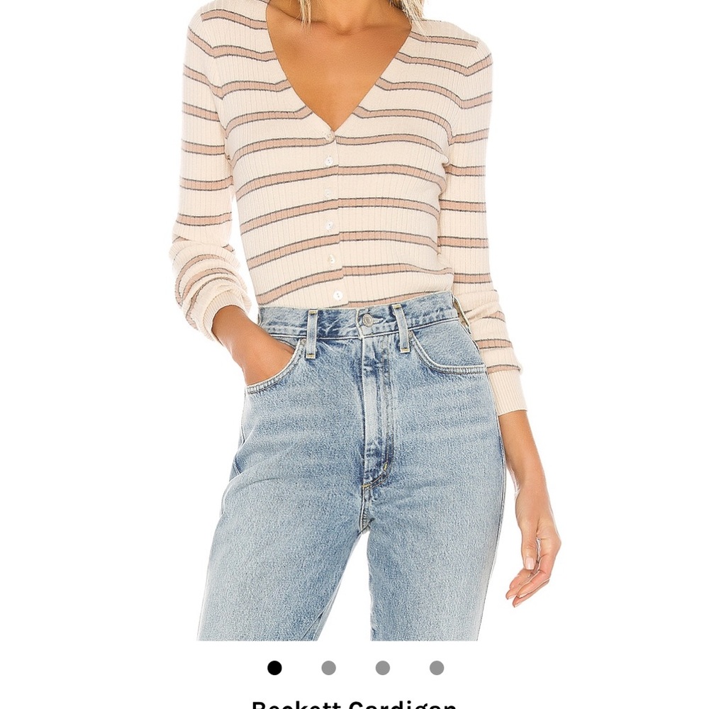 Heartloom Striped Button-Front Ribbed Cardigan - Cream & Brown